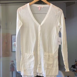 White button down sweater